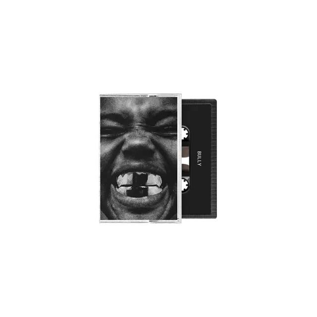 Bully cassette — grill-face artwork on the J-card, black tape with BULLY printed on the shell.